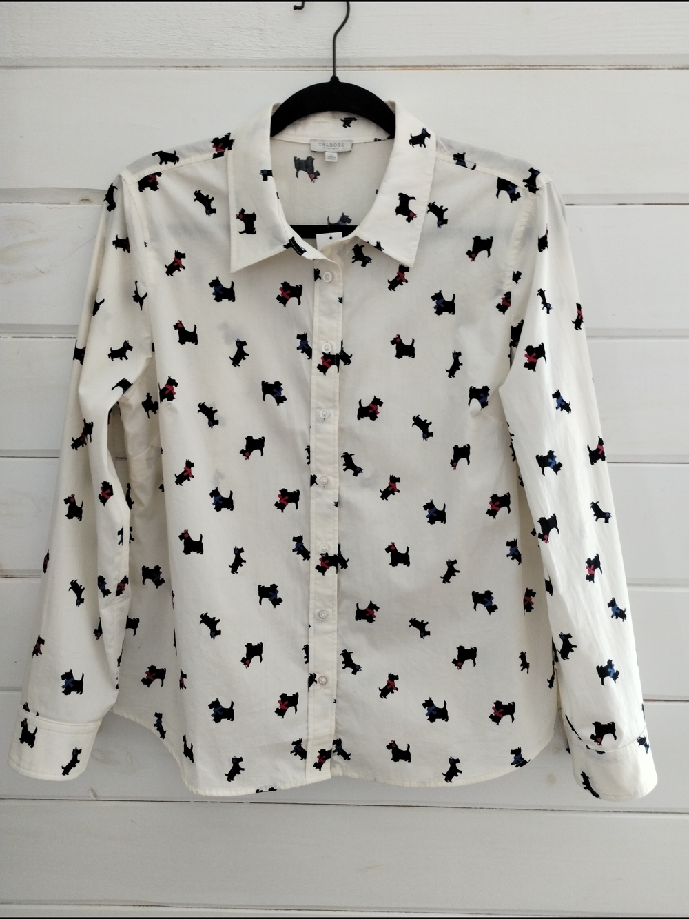 Talbots Scottie Dog Print Button Down Shirt LP NWT Cotton - Picture 3 of 8